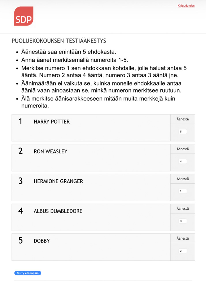 äänestysohje jäsenvaaliin