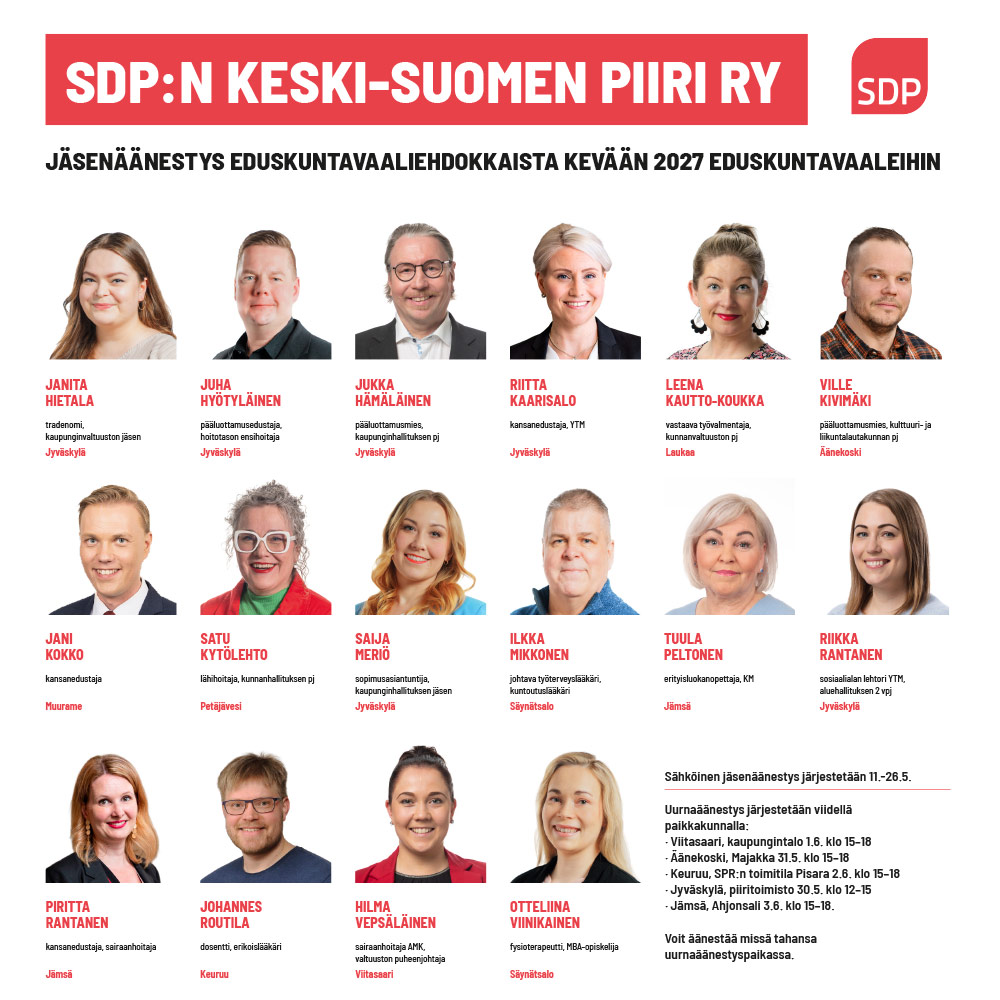 Jäsenäänestys eduskuntavaaliehdokkaista kevään 2027 eduskuntavaaleihin